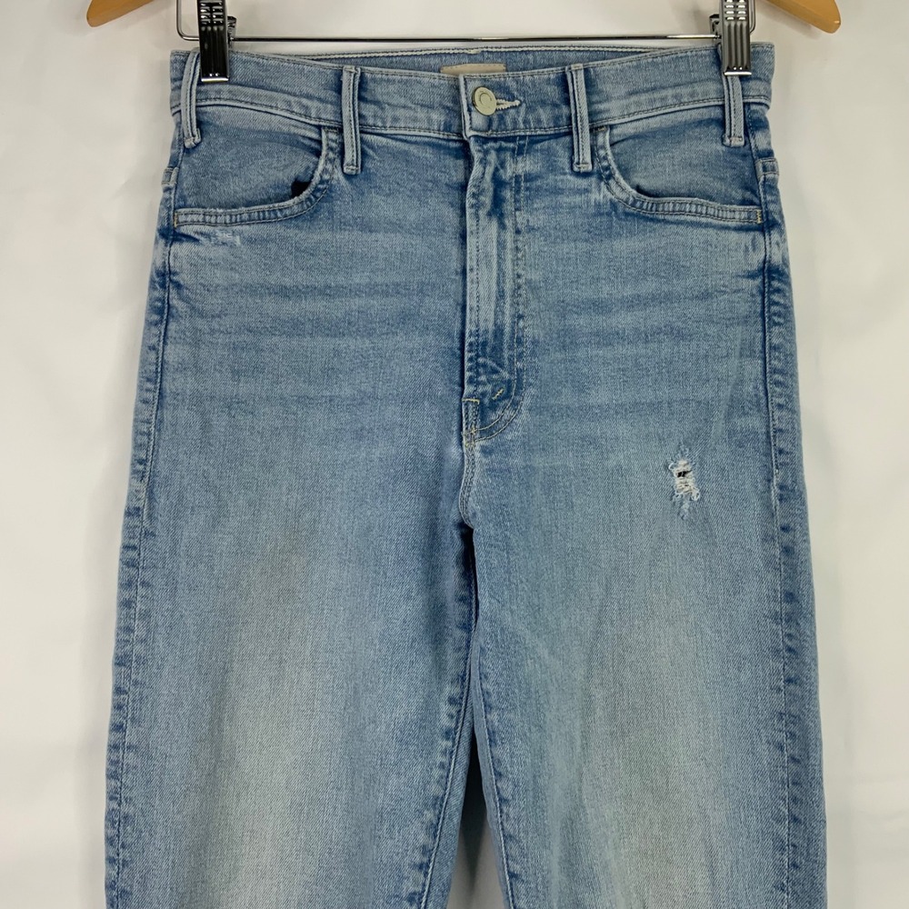 MOTHER The Hustler Ankle Fray Distressed Bootcut Jeans Light Blue High Rise - Picture 5 of 13
